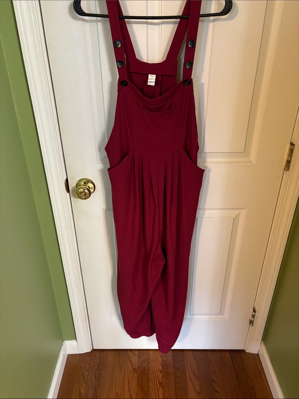HALARA Burgundy Button-Shoulder Jumpsuit